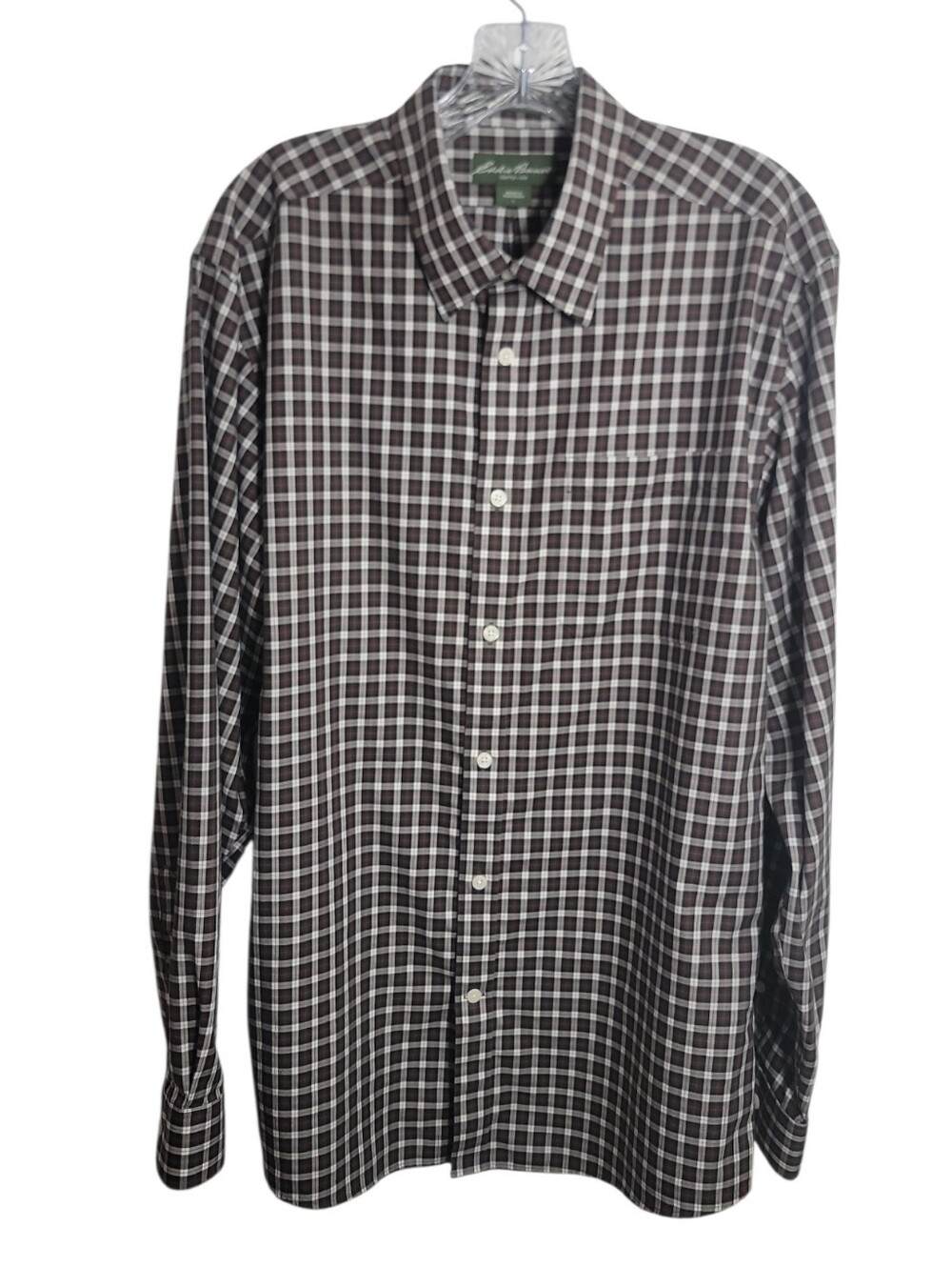 Eddie Bauer men's large plaid button down classic fit wrinkle resistant shirt